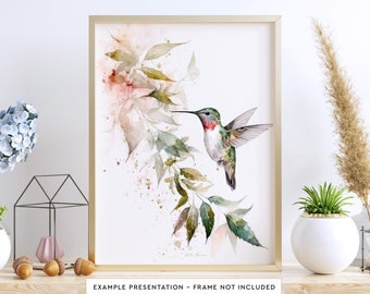 Póster con impresión de arte de pared de colibrí para sala de estar, pintura de acuarela de pájaro para decoración de pared de baño