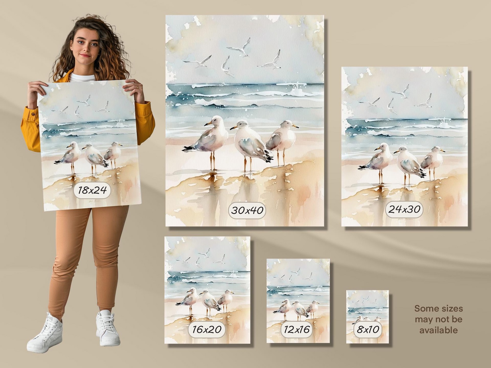 Seagulls at the Beach 1.25" Deep Canvas Print Wall Art for Home Office ...