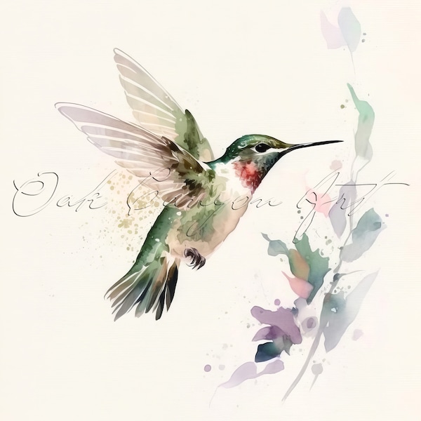 Ruby-throated Hummingbird Bird Printable Wall Art for Living Room Bird Watercolor Painting Artwork for Greeting Card Digital Download