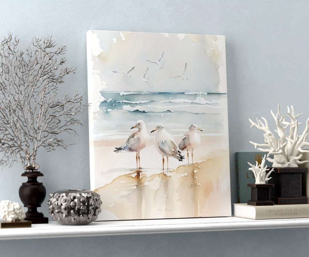 Seagulls at the Beach 1.25" Deep Canvas Print Wall Art for Home Office ...