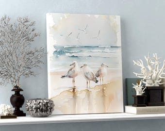 Seagulls at the Beach 1.25" Deep Canvas Print Wall Art for Home Office ...