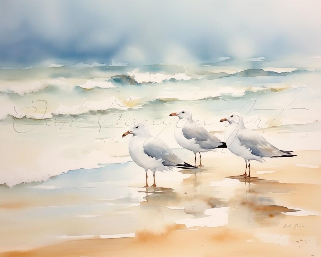 Seagulls on the Beach Bird Printable Wall Art for Living Room Bird ...