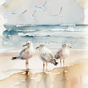 Gaviotas imprimibles arte de la pared para la sala de estar pintura de aves acuarela arte baño decoración de la pared descarga instantánea