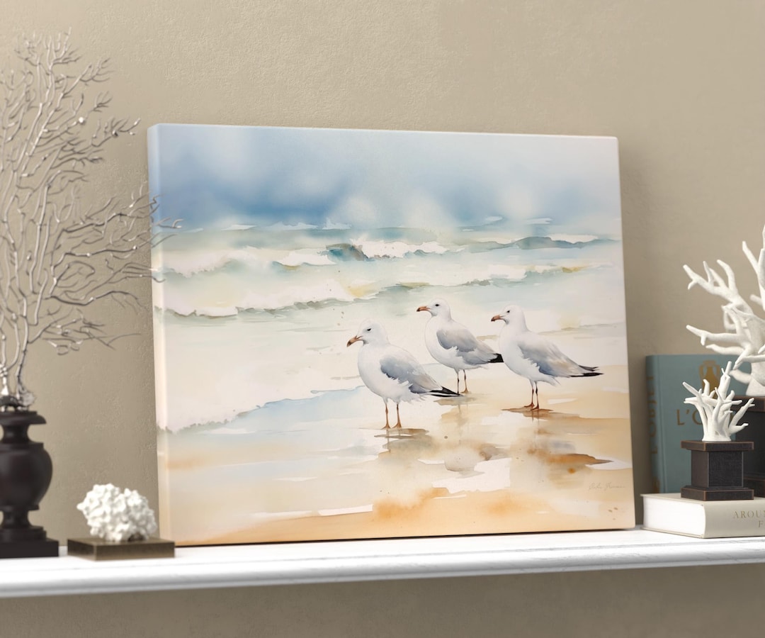 Seagulls on the Seashore 1.25" Deep Canvas Print Wall Art for Home ...