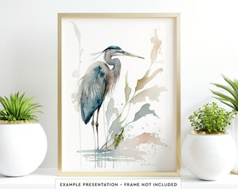 Grauer Reiher Vogel Wandkunst für Wohnzimmer Vogel Aquarell Malerei für Badezimmer Wand Dekor Poster Druck
