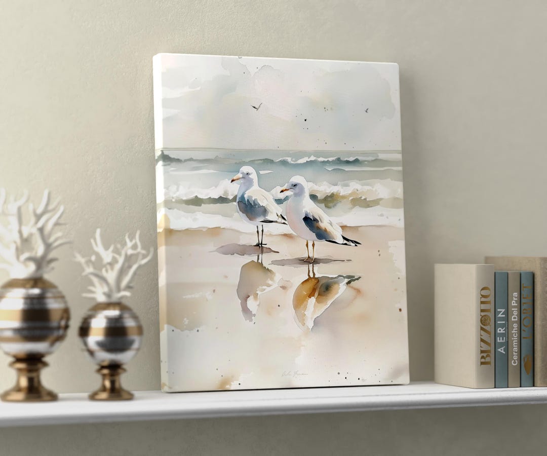 Seagulls at the Beach 1.25" Deep Canvas Print Wall Art for Home Office ...