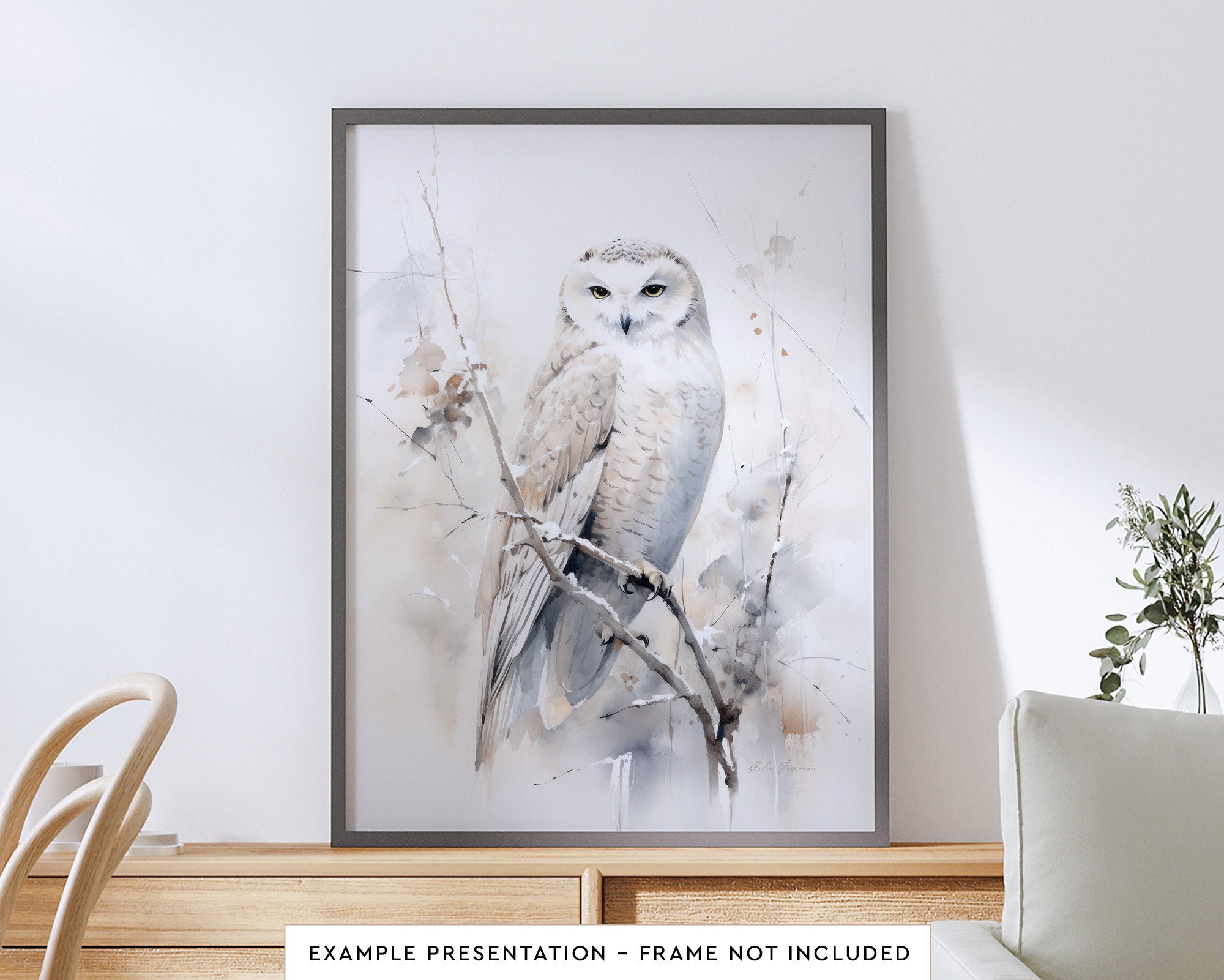 Snowy Owl Wall Art for Living Room Bird Watercolor Painting for Bathroom Wall Decor Poster Print