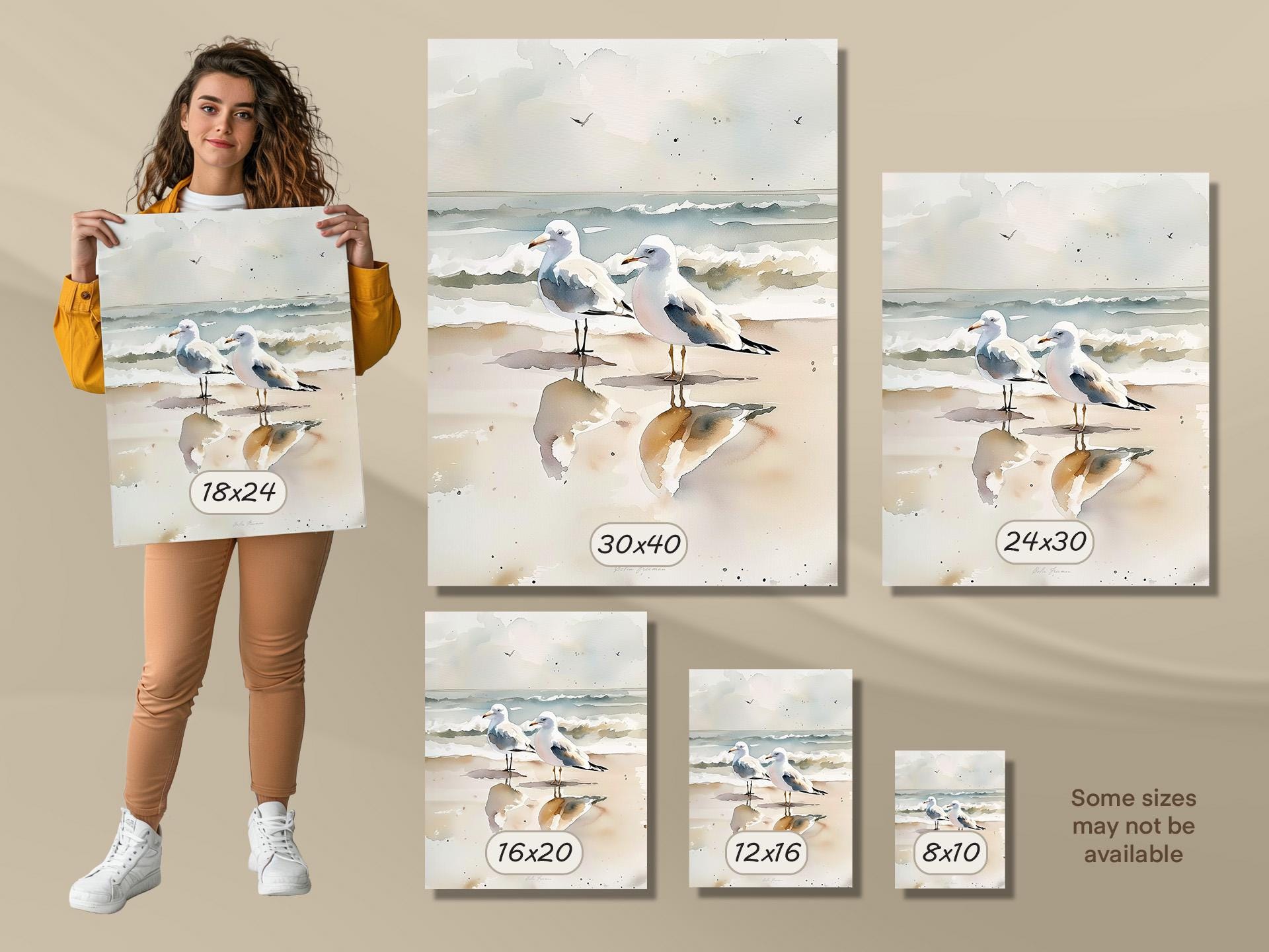 Seagulls at the Beach 1.25" Deep Canvas Print Wall Art for Home Office ...