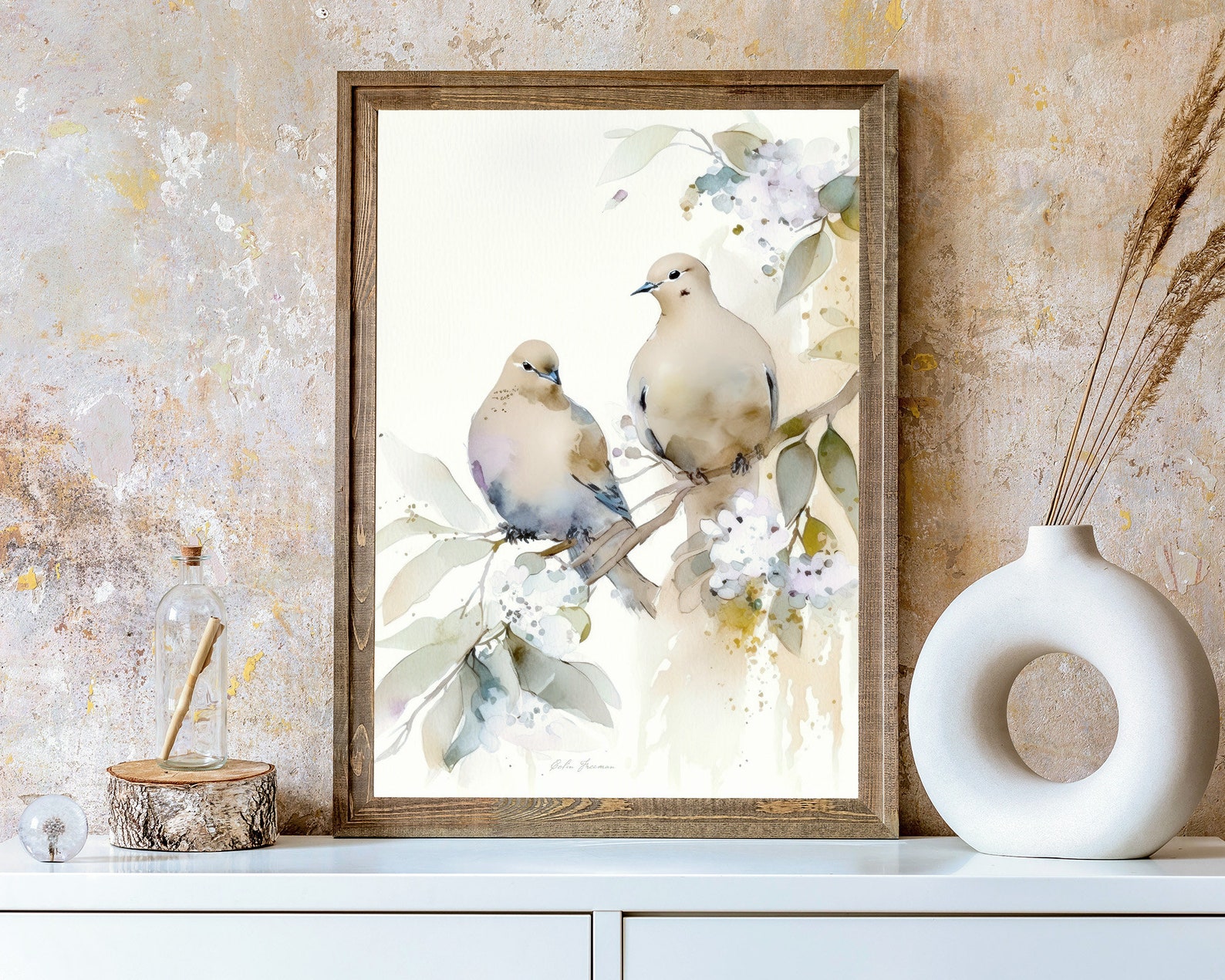 Mourning Doves Printable Wall Art for Living Room Bird Painting ...