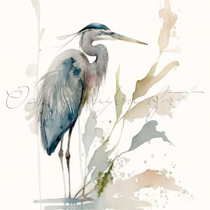 Great Blue Heron Printable Wall Art for Living Room Bird Watercolor Painting Artwork for Bathroom Wall Decor Instant Digital Download