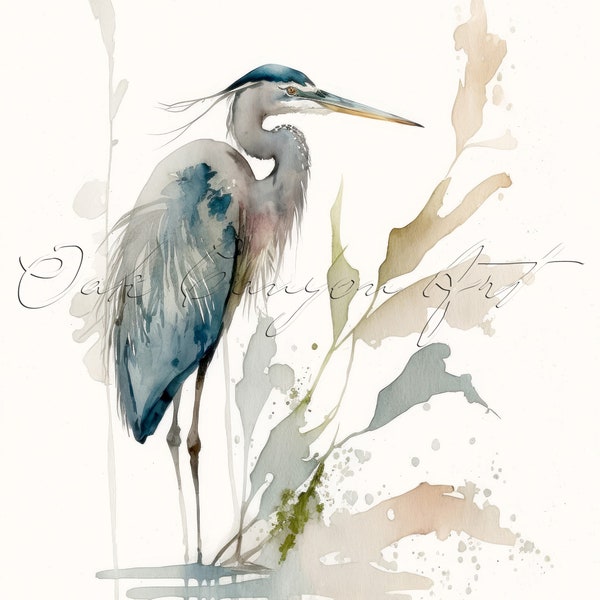 Great Blue Heron Printable Wall Art for Living Room Bird Watercolor Painting Artwork for Bathroom Wall Decor Instant Digital Download