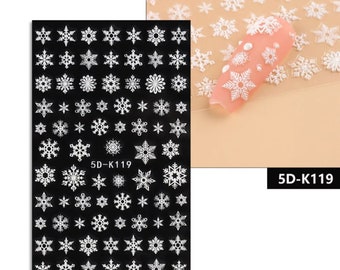 5D white snowflake, Nail Stickers, Winter Nail Decals, Nail Design Art, DIY Nails, 5D Nails