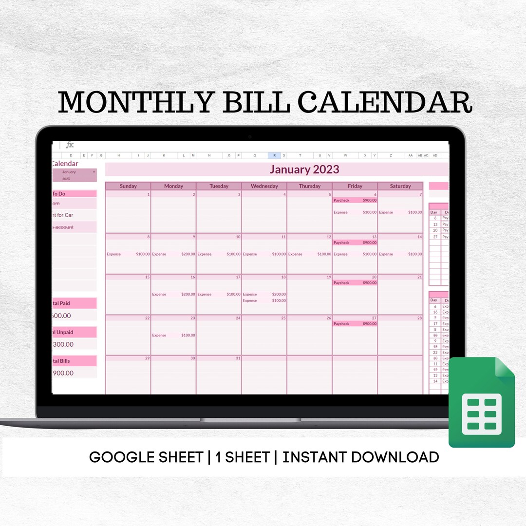Bill Tracker Spreadsheet Template Google Sheets Bill Payment Calendar