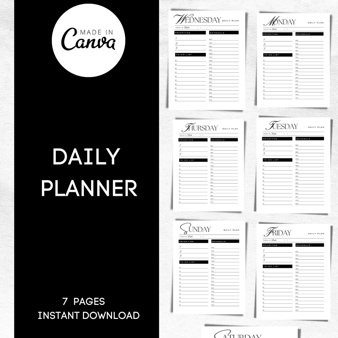 Editable Printable Fillable Daily Planner - Etsy Canada