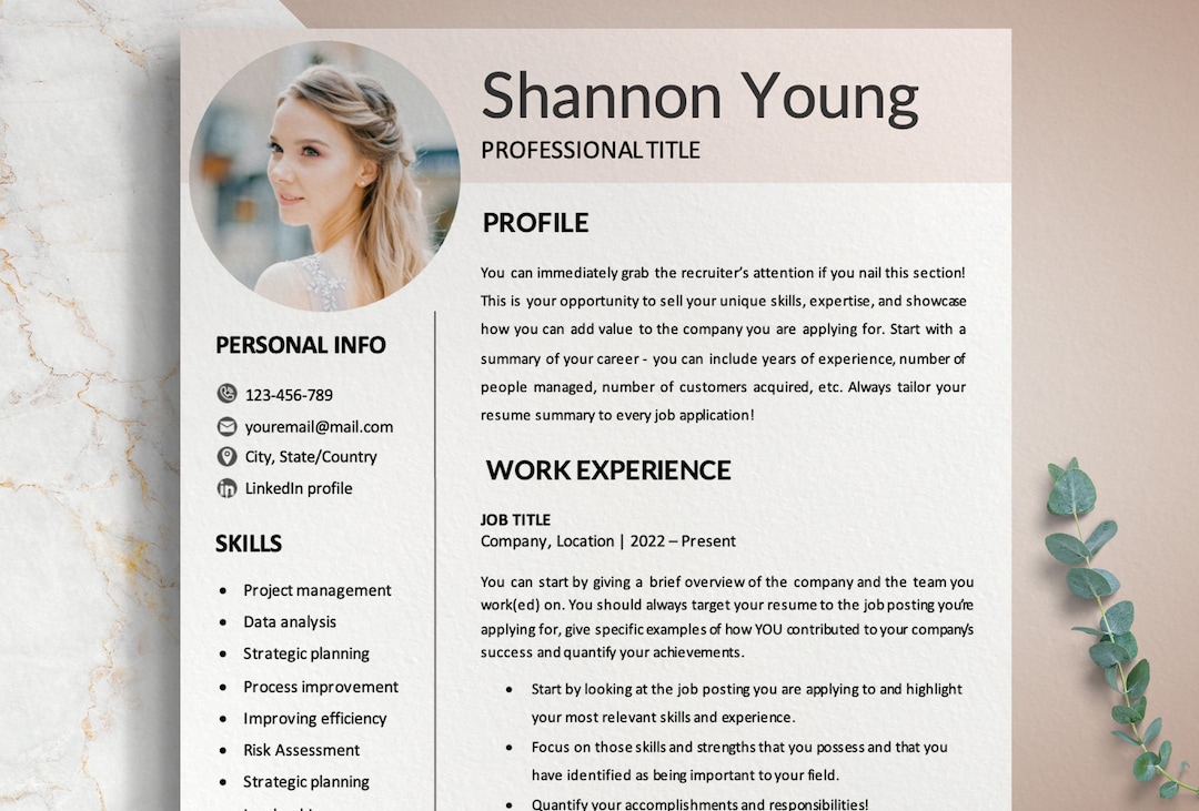 Professional Resume Template for Microsoft Word, Modern Resume Template  With Photo, Minimalist CV Template, Resume Template, CV Professional - Etsy, image size:1080x731