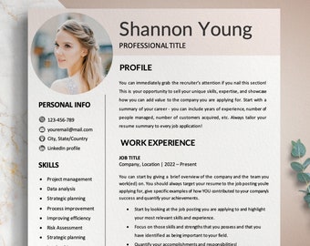 Professional Resume Template for Microsoft Word, Modern Resume Template with Photo, Minimalist CV Template, Resume Template, CV Professional