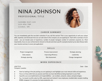 Szablon CV Google Docs, Word, Pages, Profesjonalny szablon CV ze zdjęciem, Nowoczesny szablon CV ze zdjęciem, Minimalistyczny szablon CV