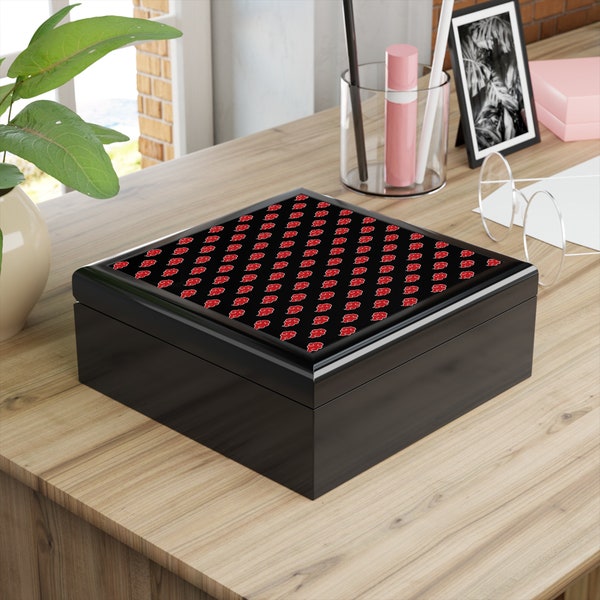 Anime Jewelry Box | Anime Box | Red Cloud Design | Anime Casket | Jewelry Chest | Minimal Anime Design Gift for Him and Her