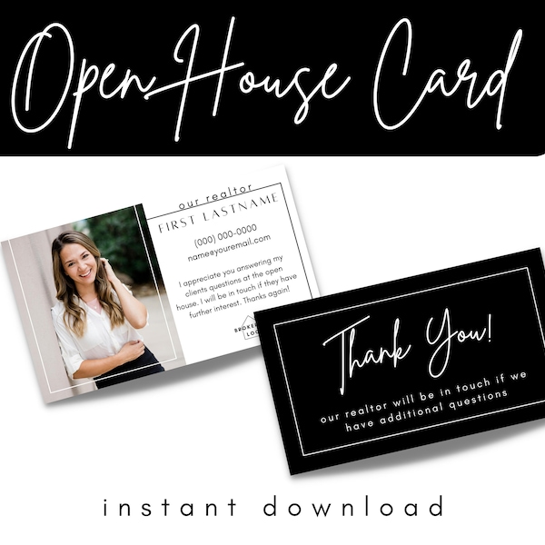 Real Estate Open House Business Card, Realtor Business Card Canva Template, "Thank You, My Realtor will be in touch" card for home buyers