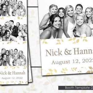 Wedding Photo Booth Template, 2x6, White & Gold Floral.