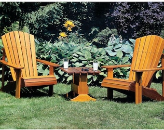 Planos de carpintería para crear una silla y mesa Adirondack (PDF)