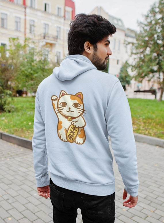 Lucky Cat Maneki neko Hoodie Maneki Neko Lucky Cat Iconic Japanese Figurine Waving Statue Unofficial Graphic Hoodie Men s Shirt Women s Etsy