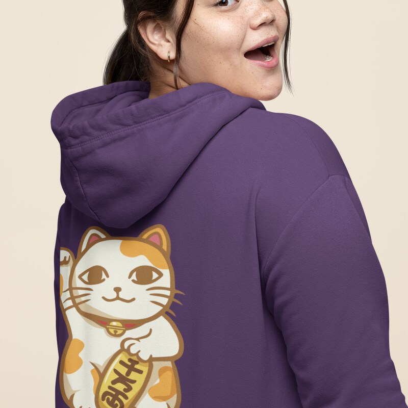 Urban Backwoods Maneki Neko Hoodie – Women's Pullover Hooded Sweatshirt With Lucky Cat Design