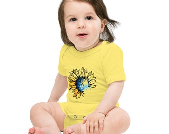 Sunflower onesie, Ukrainian sunflower onesie, Cute baby short sleeve one piece