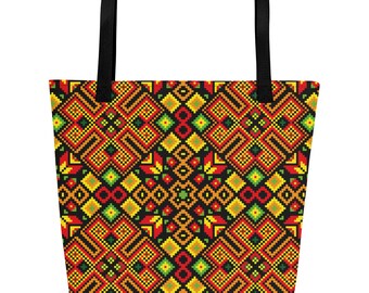 Ukrainian Embroidery Print Canvas Bag, Reusable Canvas Bag Ukrainian Embroidery Print, Colorful Print Reusable Tote Bag