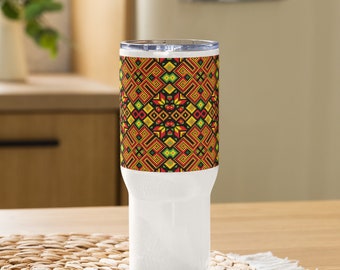 Ukrainian print travel mug with a handle (Hutsul Style)