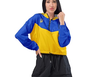 Ukrainian women’s cropped windbreaker Ukrainian cropped track jacket, Ukrainian Track Jacket, Ukrainian Windbreaker