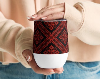 Ukrainian Embroidery Print Colorful Wine Tumbler, Colorful Embroidery Print Tumbler, Beautiful Ukrainian Printed Wine Tumbler