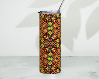 Ukrainian embroidery print stainless steel tumbler (Hutsul)
