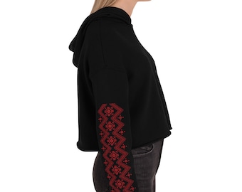 Ukrainian Embroidery Print Women's Cropped Hoodie