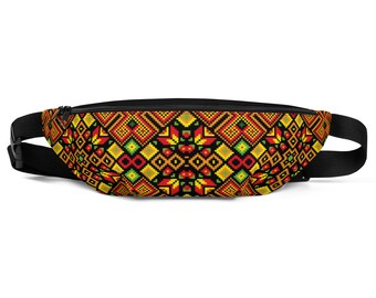 Ukrainian Embroidery Print Fanny Pack, Ukrainian Embroidery Print Sling Bag, Colorful Print Fanny Pack