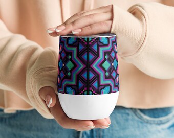 Ukrainian Embroidery Print Colorful Wine Tumbler, Colorful Embroidery Print Tumbler, Beautiful Ukrainian Printed Wine Tumbler