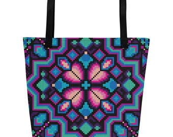 Ukrainian Embroidery Print Canvas Bag, Reusable Canvas Bag Ukrainian Embroidery Print, Colorful Print Reusable Tote Bag