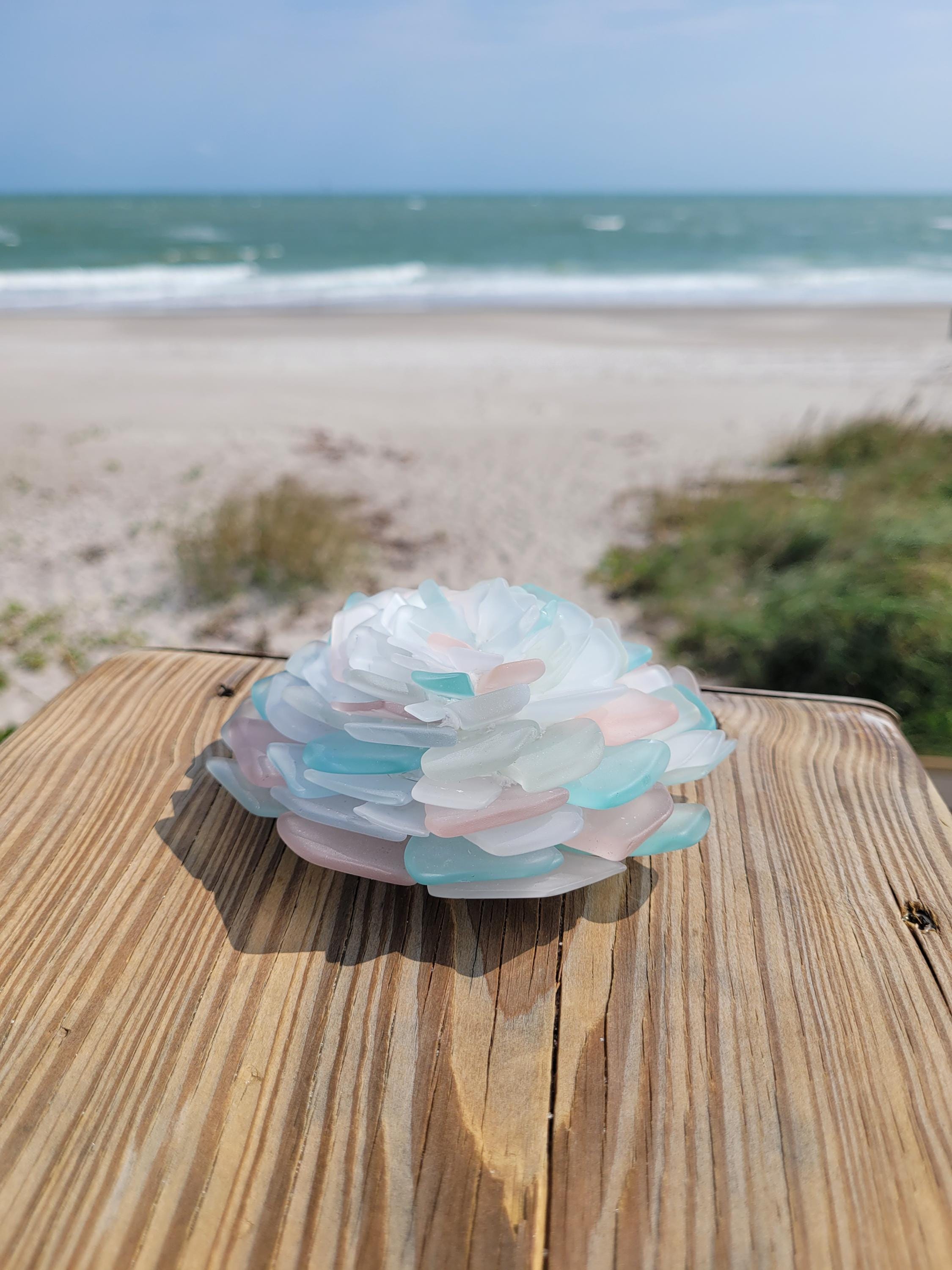 Seaglass Flower - Pink/Teal/White - large