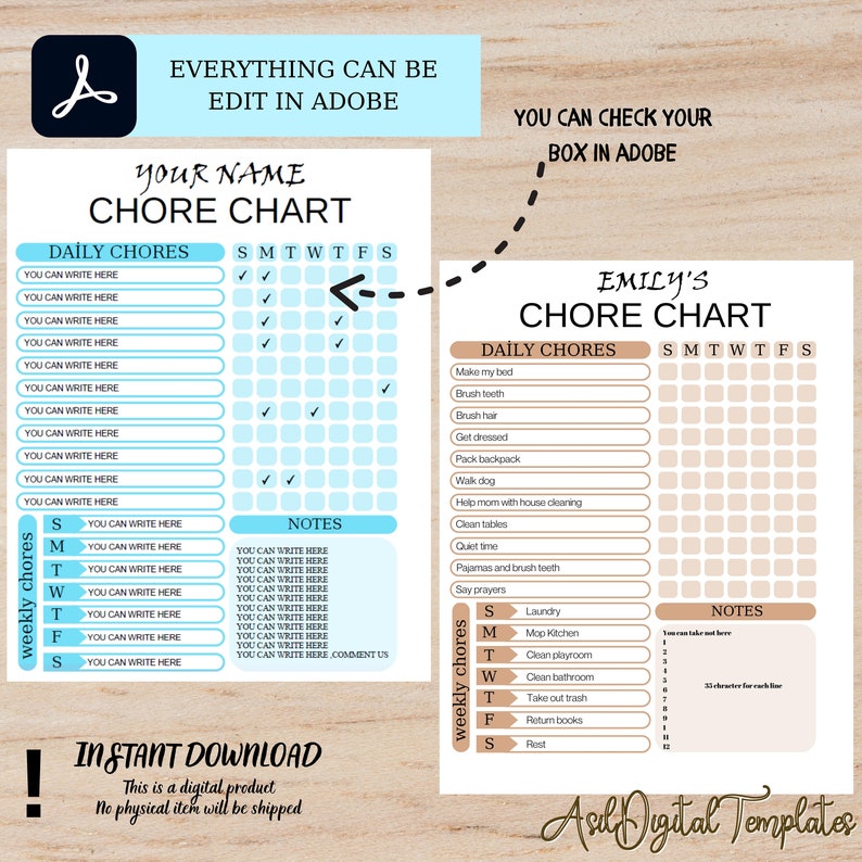 Chore Chart for Multiple,kids Toddler Editable Template,daily Routine ...