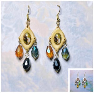 Pendientes de diamantes con cabujón hecho a mano, cuentas facetadas en forma de gota en estilo barroco/victoriano.
