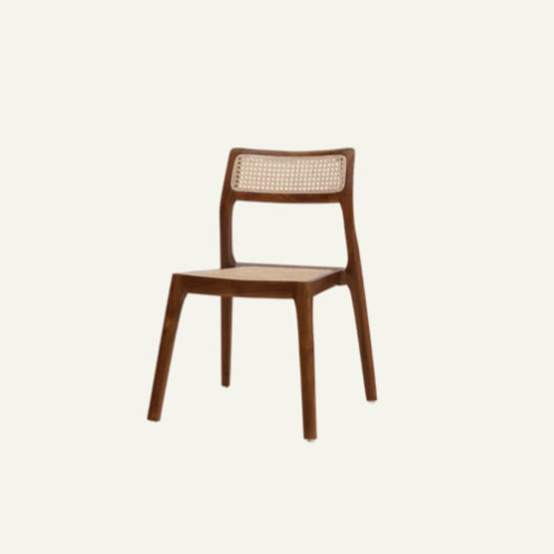 Walnut Rattan Wood Dining Chair, Mid Century Chair, Modern Chair ...
