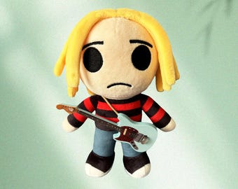 手作りのカート・コバーン人形。布製、ギター付き、ニルヴァーナ、合成