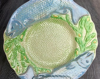 Vintage Melba Ware Majolica Fish Plate: Hand-Painted English Art Pottery