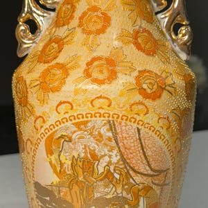 Vintage Satsuma-Style Ceramic Vase | Hand-Painted Gold Gilded Asian Decor