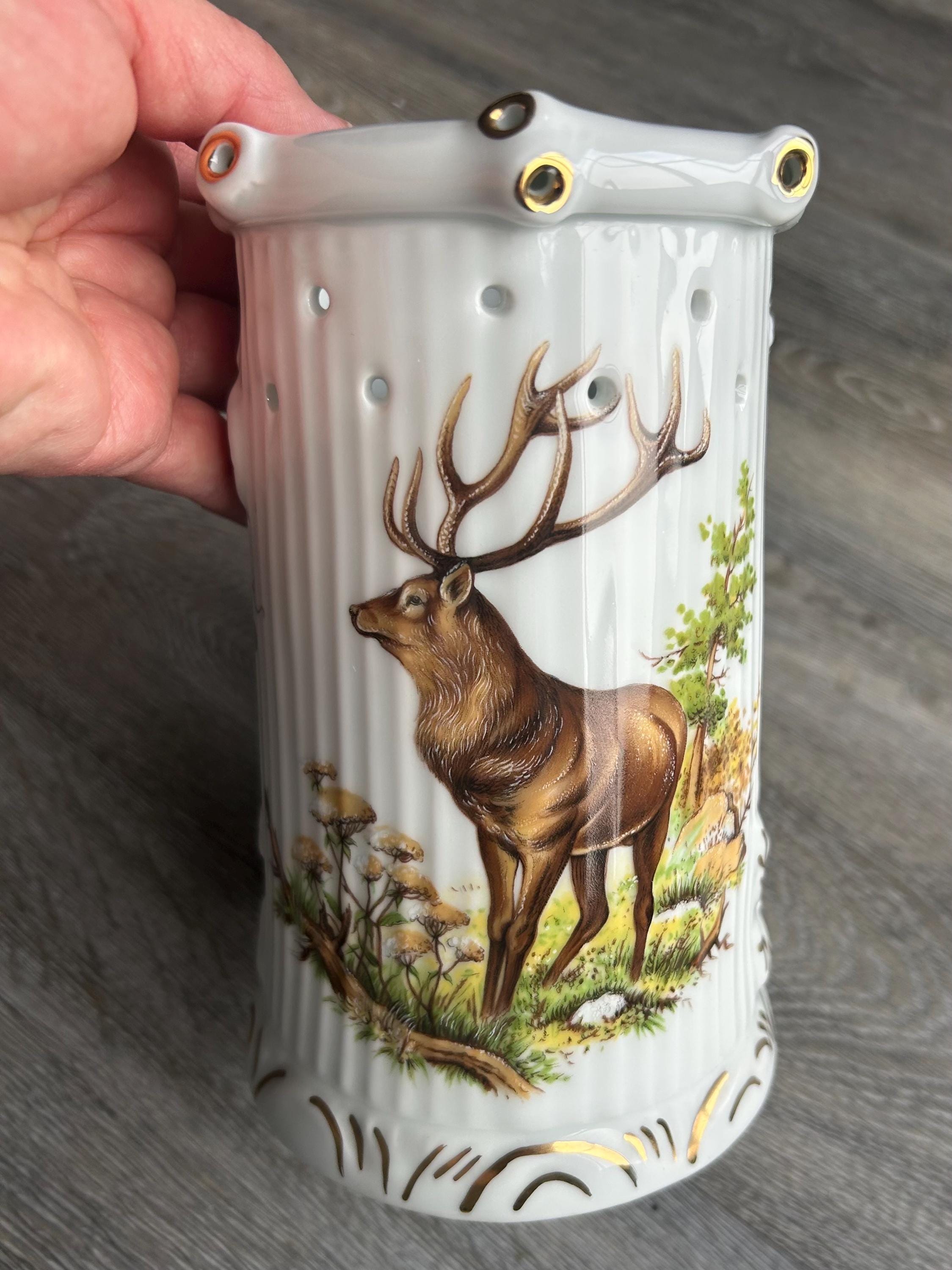 Vintage Hugo Schmidt Puzzle Beer Stein: German Porcelain Deer Mug