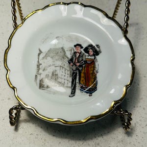 Vintage Limoges France Mini Decorative Plate – Traditional French Couple, Gold Trim