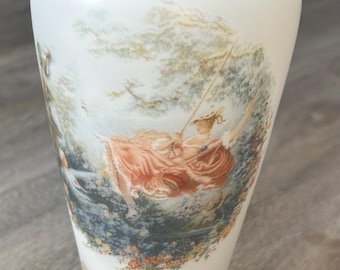 Vintage Satin Porcelain Rococo Vase – Fragonard Swing Scene, Romantic Collectible Home Decor