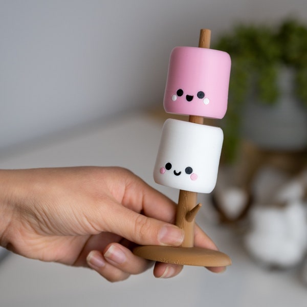 Cute Roasting Marshmallow Decor with Tree Stand | Kawaii Marshmallow Desk Toy