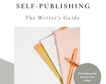 May include: A stack of notebooks with a rose gold pen on top. The notebooks are pink, white, and yellow. The text "Printable guide you can use today!" is on a gray circle.