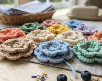 Knitted Rose Flower Pattern | Easy Applique, Scrap Yarn Project (PDF Download)